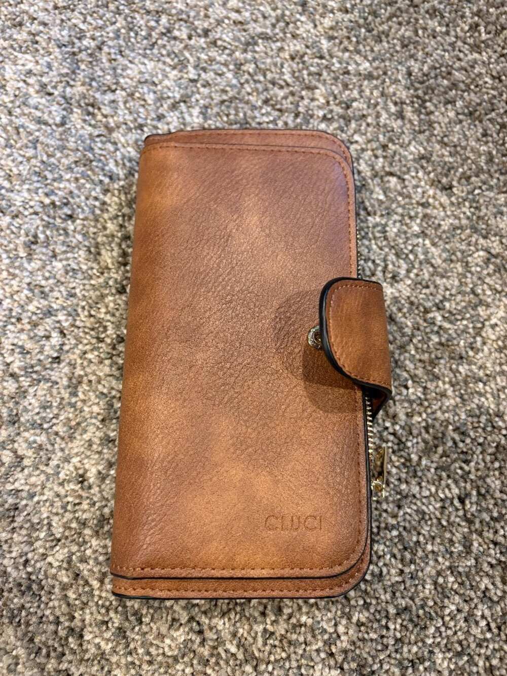 CLUCI Cognac Faux Leather Bifold Long Organizer Wallet